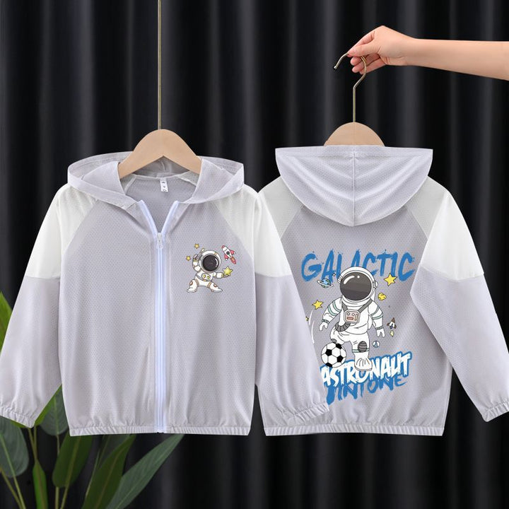 Unisex nan leichte atmungsaktive Kinder-Sommerjacke mit Kapuze und Astronautenprint  Drune