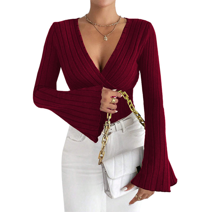 Damen Wickeloberteil mit langen Ärmeln und eleganten Rippdetails Drune