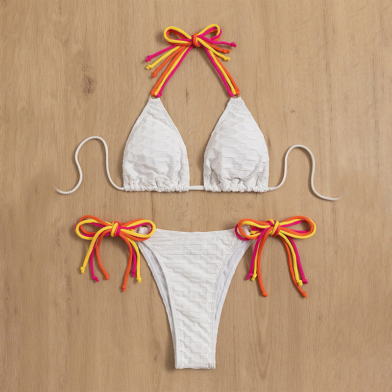 Damen Triangel-Bikini-Set mit farbenfrohen Schnürbändern Drune
