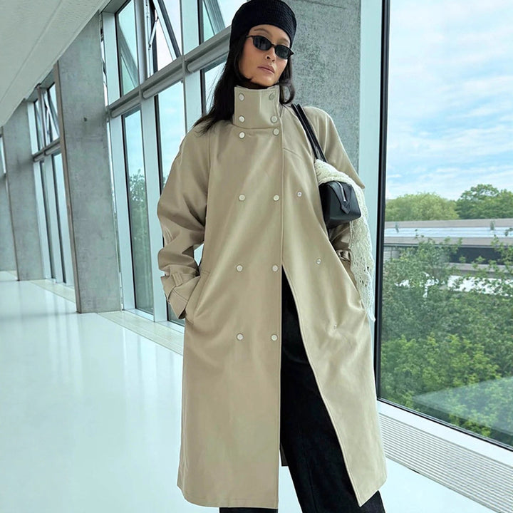 Damen elegante Trenchcoatjacke mit hohem Kragen Drune