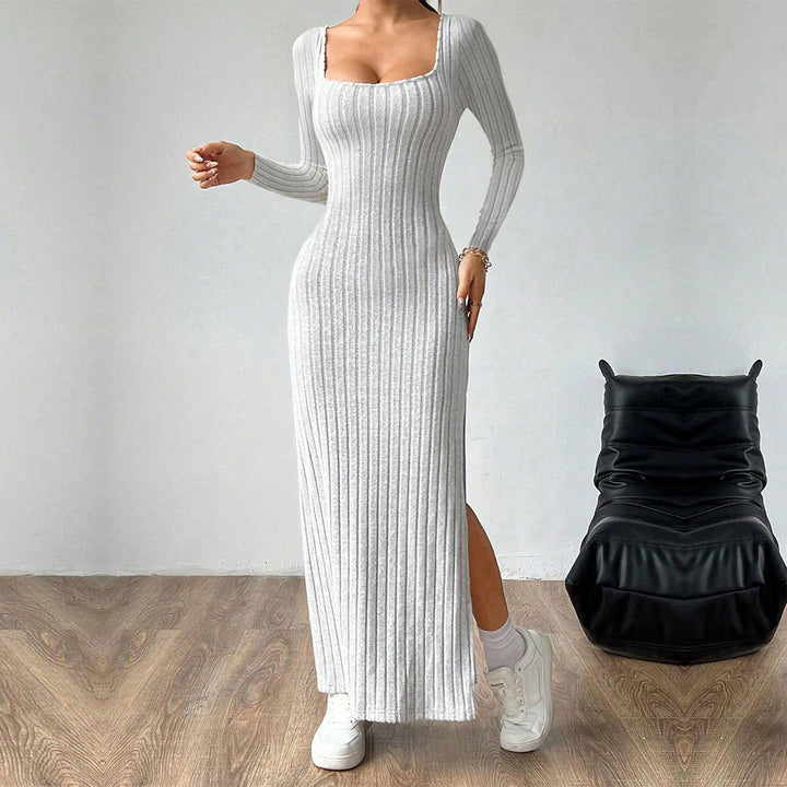 Damen Maxi-Kleid mit elegantem Rippenstrick und schickem Schlitz Drune