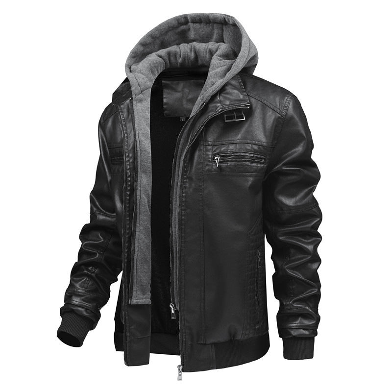 Herren Lederjacke mit abnehmbarem Kapuzen-Innenfutter Drune