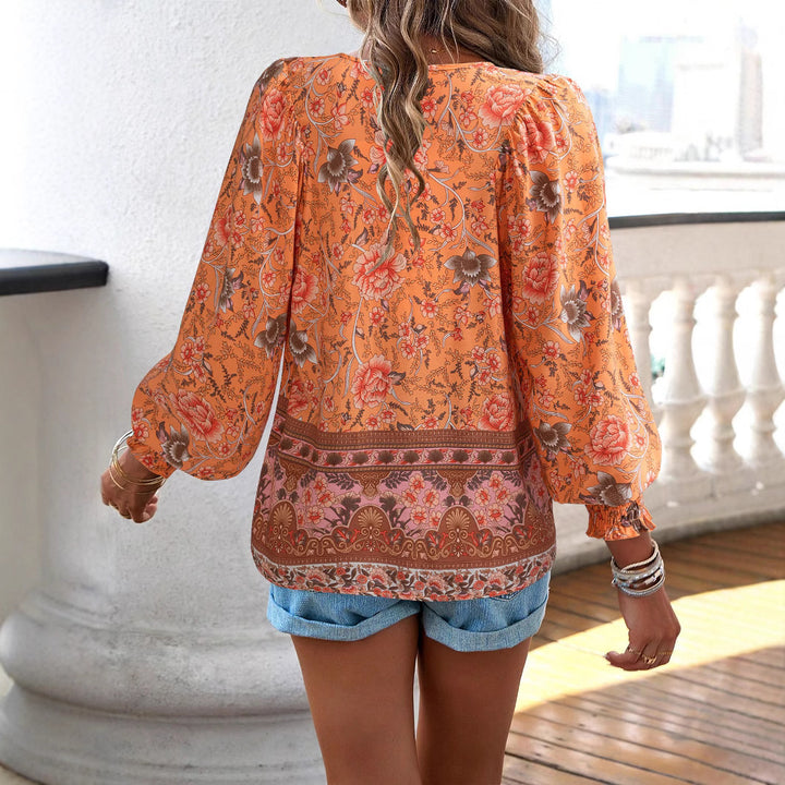 Damen Bluse mit floralen Mustern und weiten Ärmeln Drune