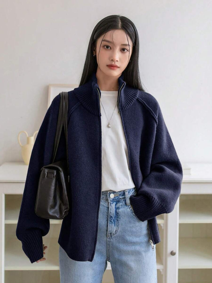 Damen Urbaner Strickjacke mit hohem Kragen und Reißverschluss Drune