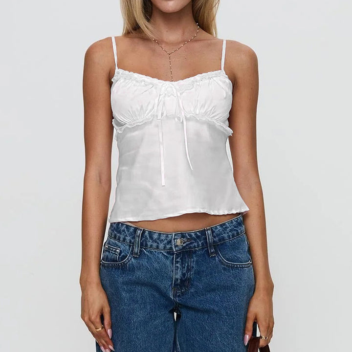 Damen Leichtes Spaghetti-Top mit Rüschendetails Drune