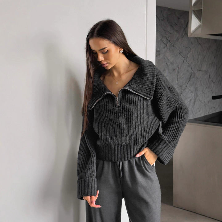 Damen Modischer Strick-Pullover mit hohem Kragen Drune