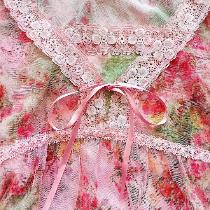 Damen florales Chiffon-Oberteil mit Spitzenakzenten Drune