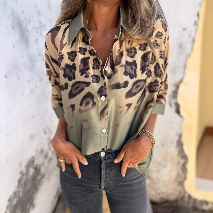 Damen elegante Seidenbluse mit zeitgemäßem Leo-Muster Drune