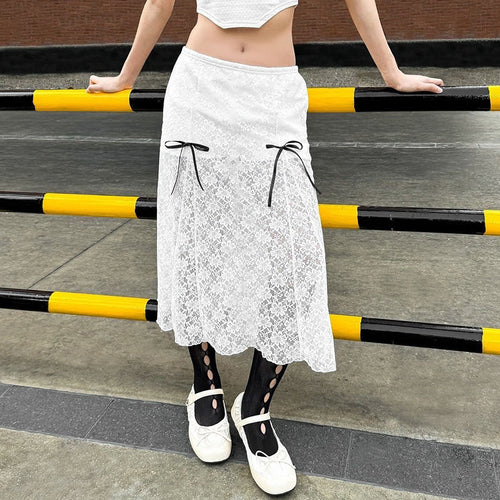 Damen eleganter Spitzenrock mit transparenten Einsätzen und raffinierten Bindebändern Drune