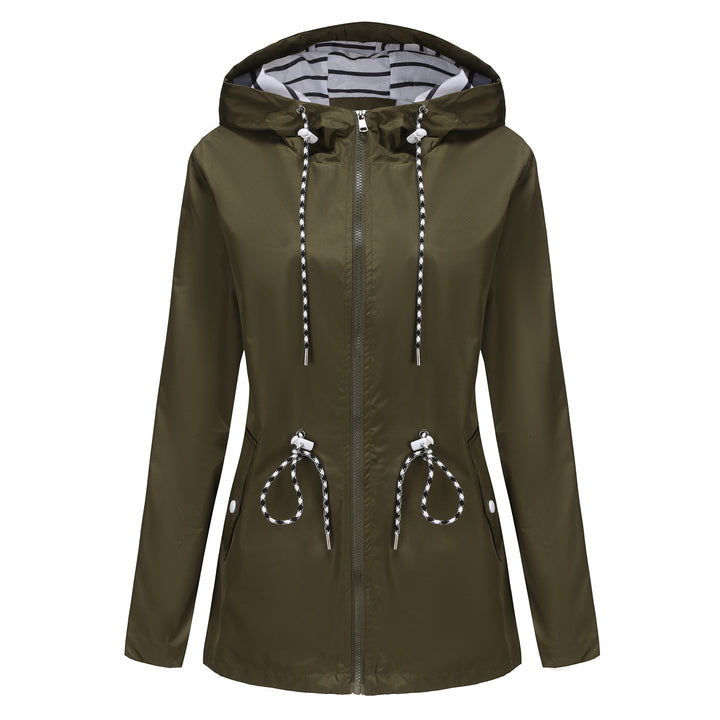 Damen nan leichte wasserdichte Parka Regenjacke mit Taillen-Kordelzug Drune