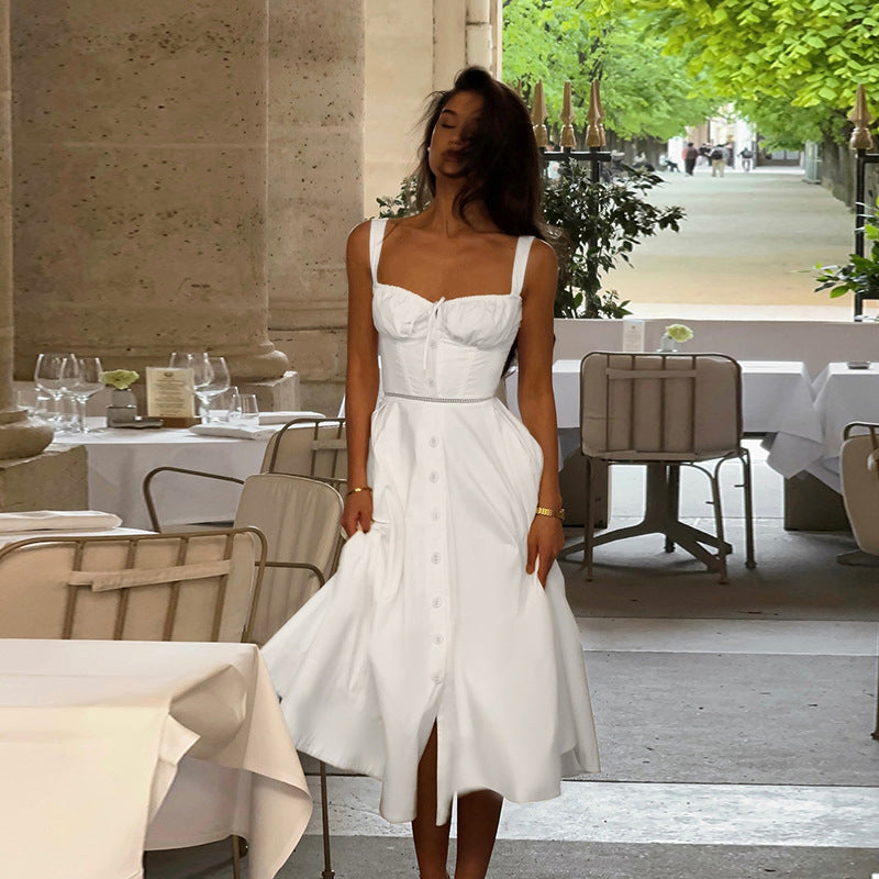 Damen Maxikleid mit Knopfverschluss und eleganter Raffung Drune