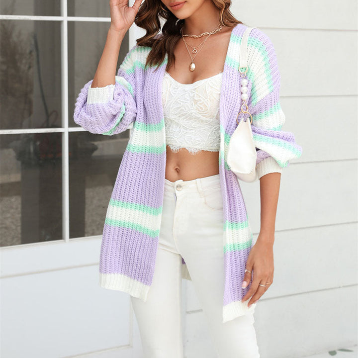 Drune | Gestreifter Strickcardigan Acryl Bunt, Weich
