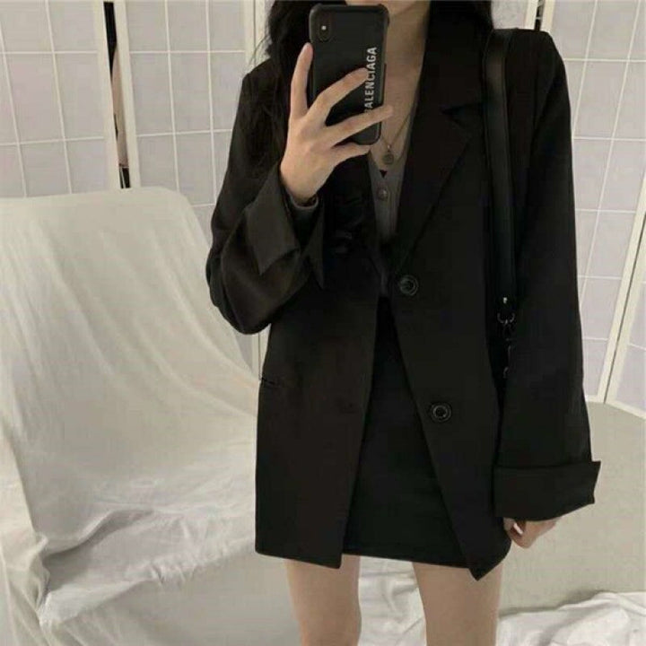 Damen Eleganter Blazer mit Zwei-Knopf-Verschluss und Weitem Schnitt Drune