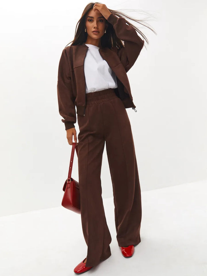 Damen Elegantes und lässiges Lounge-Set mit hohem Kragen und weitem Bein Drune