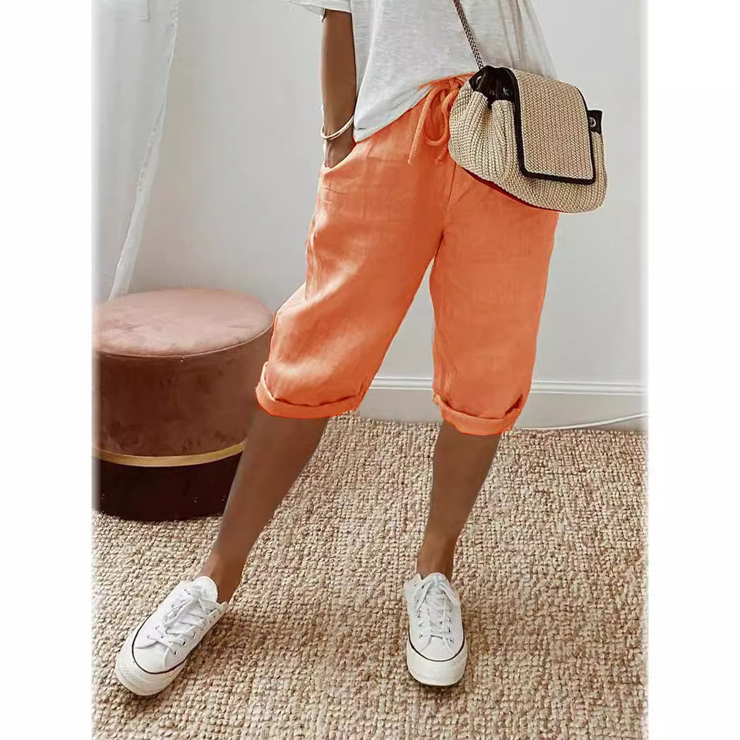 Damen lässige Cropped-Hosen mit Gummi Bund und Taschen Drune