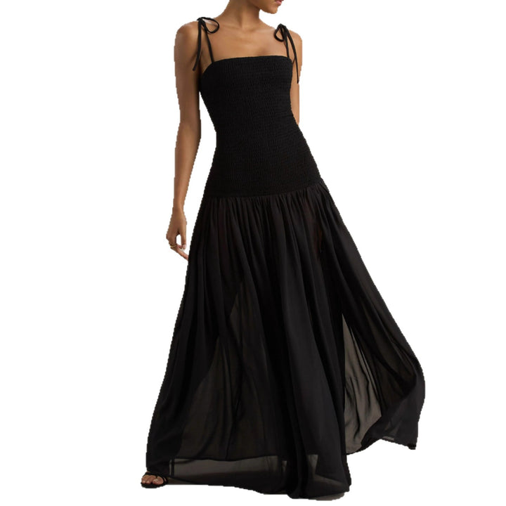Damen Maxikleid mit einem eleganten, gerafften Oberteil und schwingendem Rock Drune