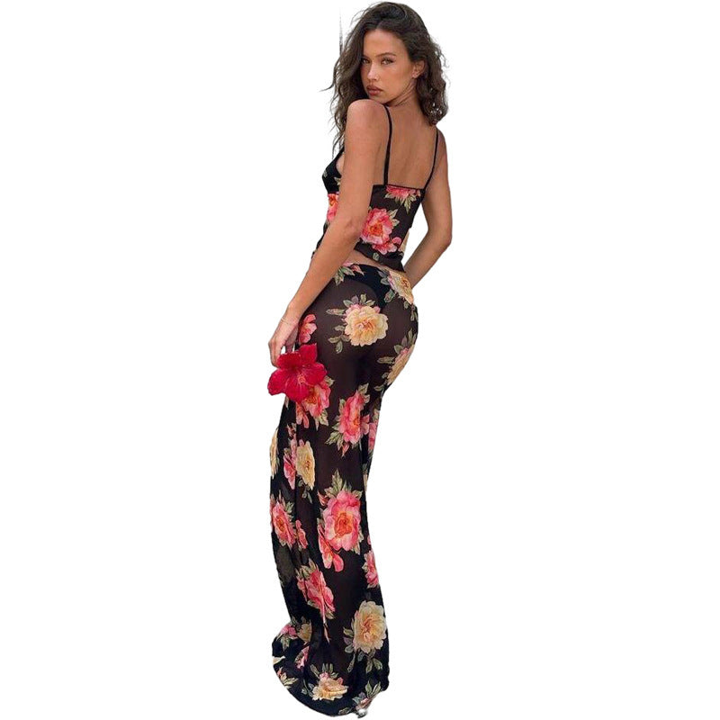 Damen Transparente Maxikleid mit floralem Muster Drune