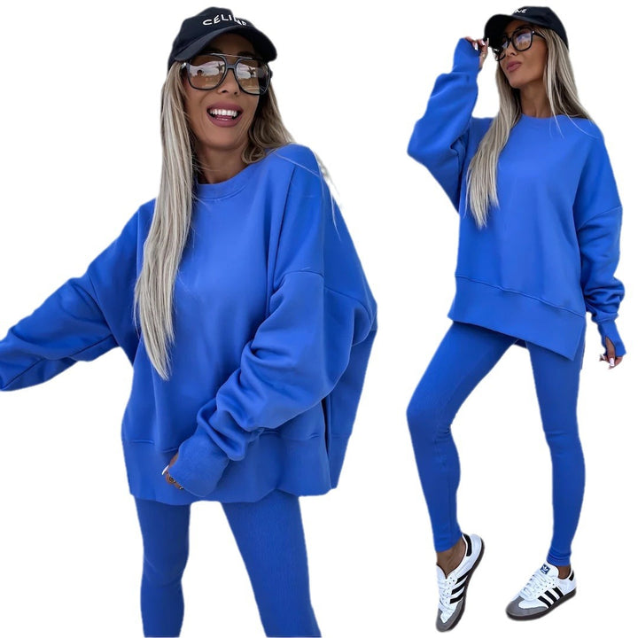 Damen nan Oversize Sweatshirt mit taillierten Rib-Leggings Set Drune
