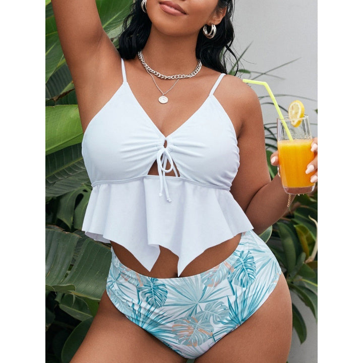 Damen Bikiniset mit modischem Volant und hohem Bund Drune