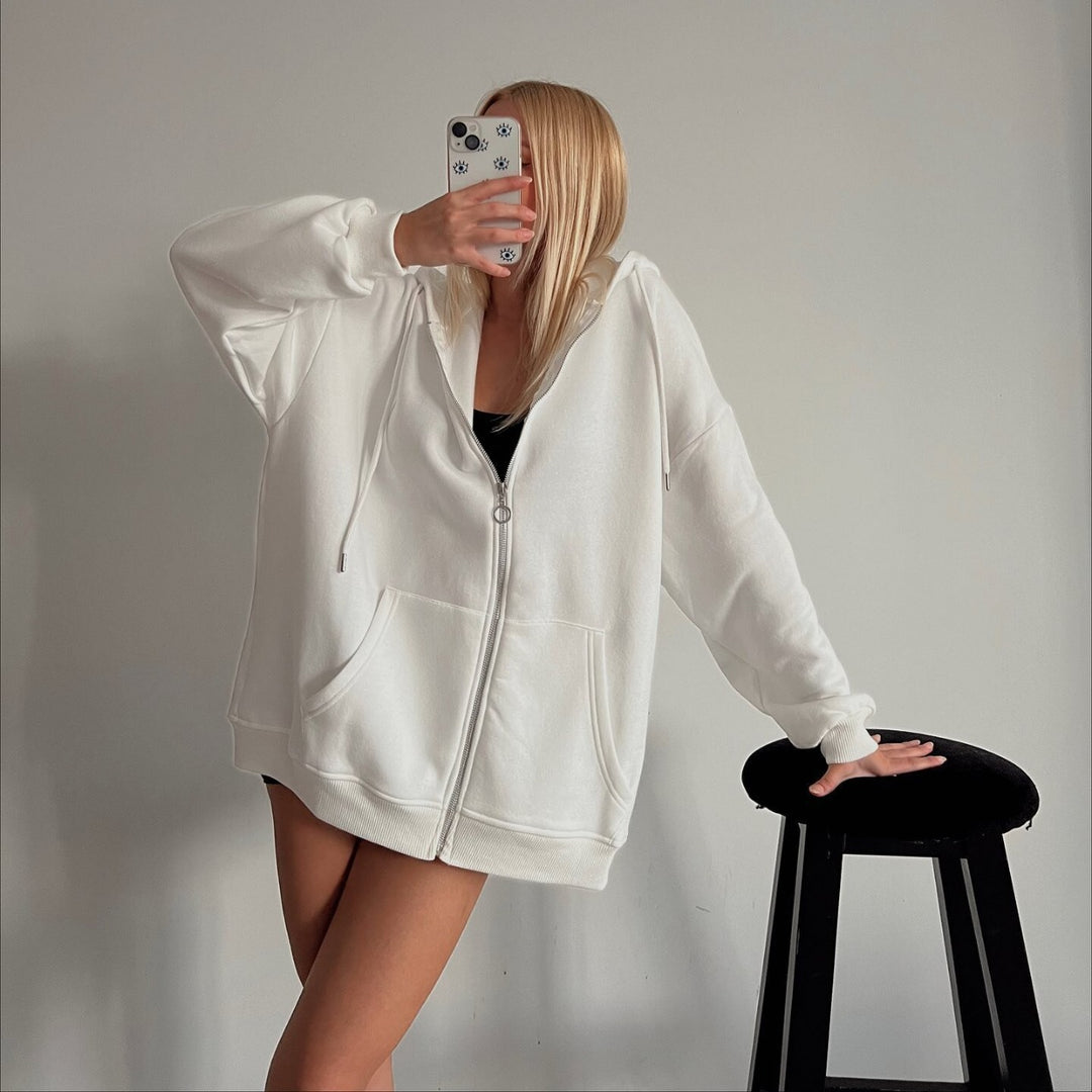 Damen oversized Kapuzenjacke mit Reißverschluss Drune