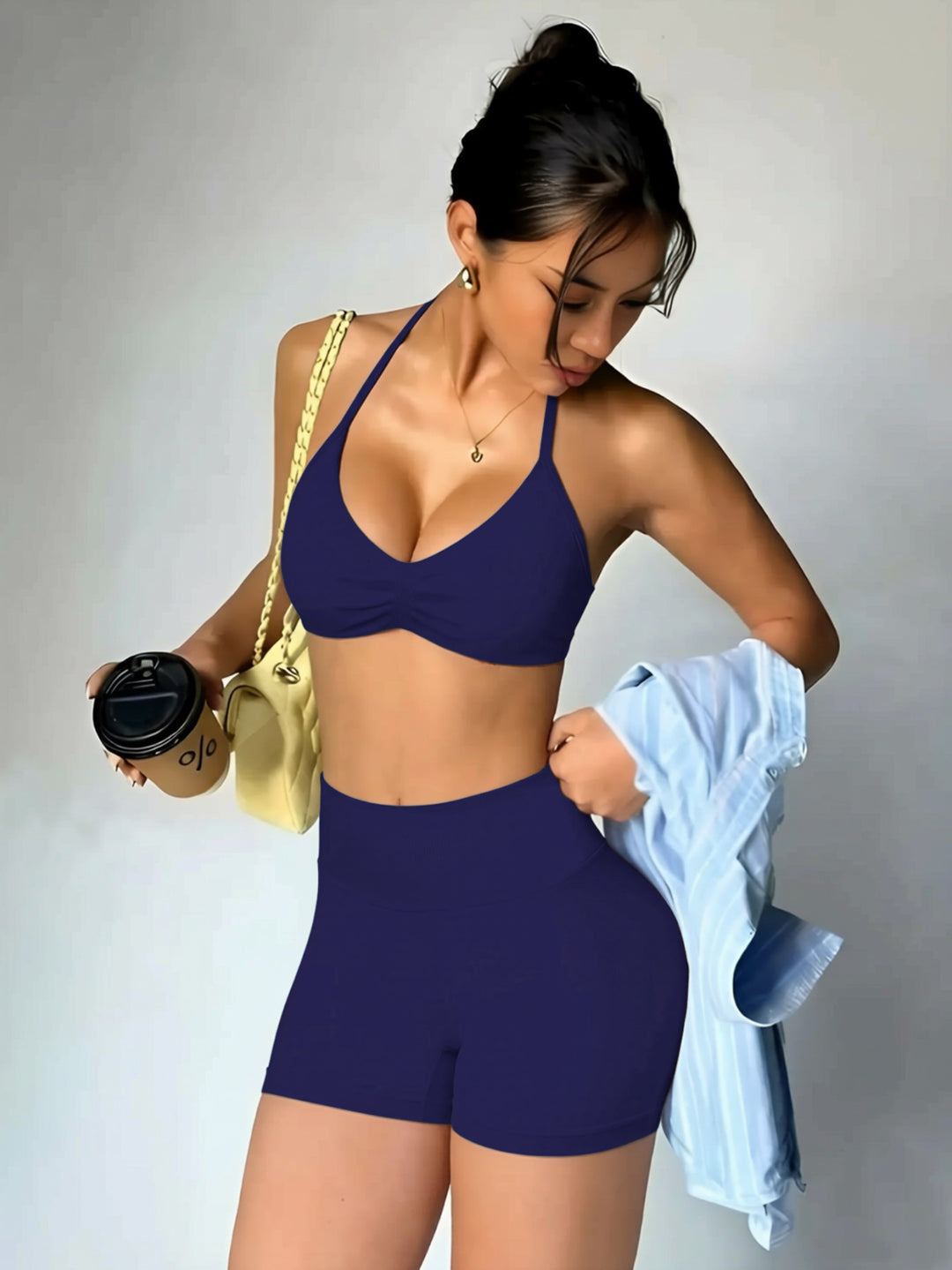 Damen Sportliches Bikini-Set mit hochgeschnittenen Shorts und elastischer Unterstützung Drune