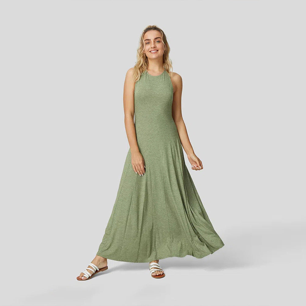 Damen Maxikleid mit fließendem Schnitt und elegantem Rundhalsausschnitt Drune