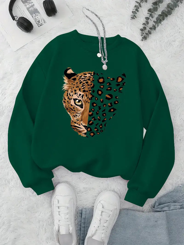 Damen Sweatshirt mit Leopardenmotiven Drune
