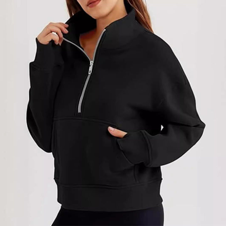 Damen lässiger Pullover mit hohem Kragen und kurzer Reißverschluss Drune
