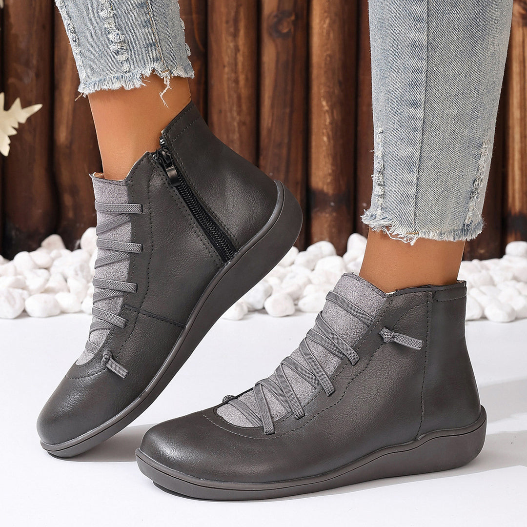 Damen nan sportliche knöchelhohe Schnürstiefelette mit seitlichem Reißverschluss und flexibler Gummisohle Drune