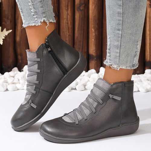Damen nan sportliche knöchelhohe Schnürstiefelette mit seitlichem Reißverschluss und flexibler Gummisohle Drune