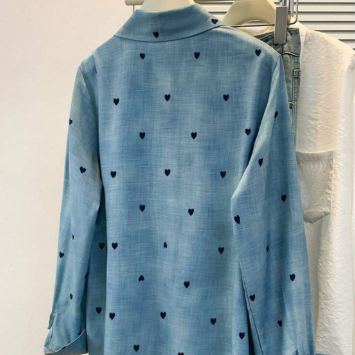 Damen lässige Chiffonbluse mit Herzmuster und klassischem Schnitt Drune