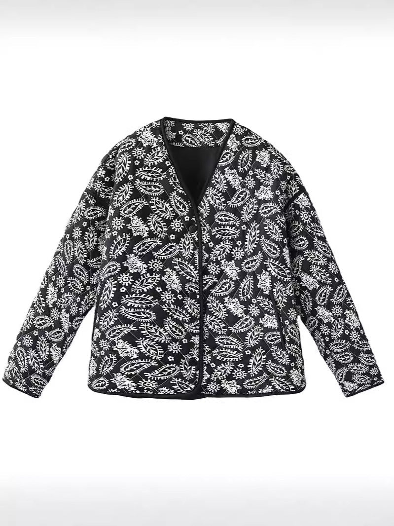 Damen gesteppte Herbstjacke mit einzigartigem floralen Muster und praktischen Taschen Drune