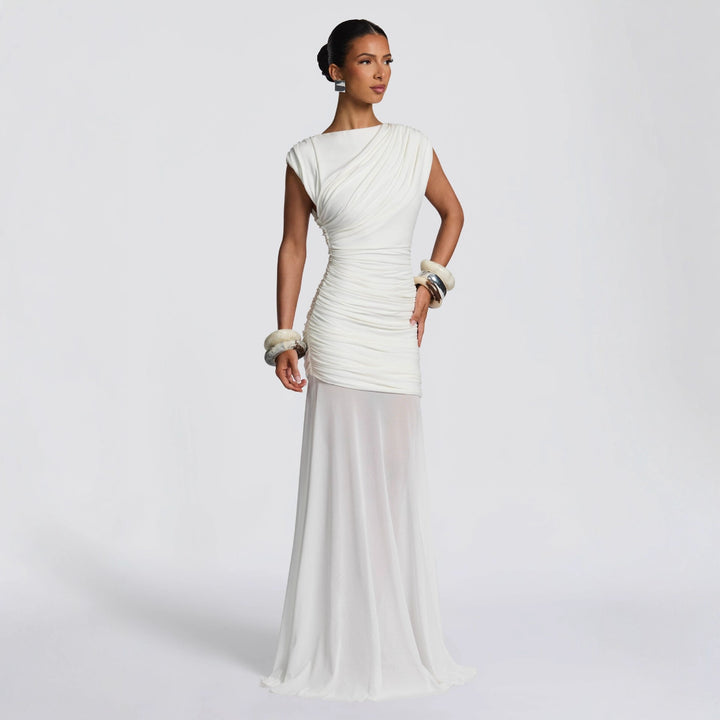 Damen elegantes Abendkleid mit figurbetontem Rüschen- und Drapierungsdesign Drune