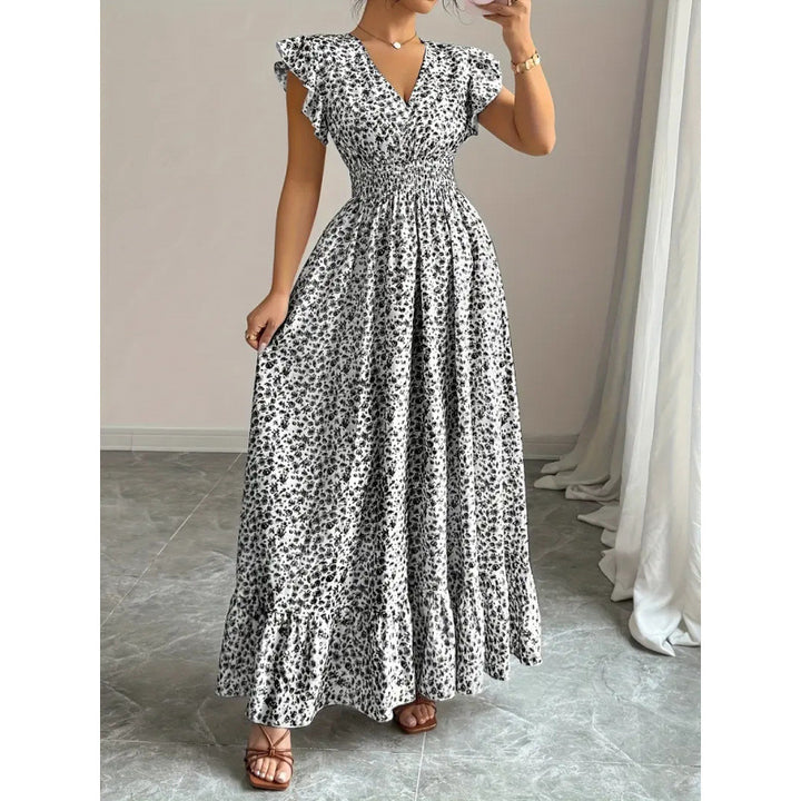 Damen Maxikleid mit floralem Rüschendesign und elastischem Taillenteil Drune