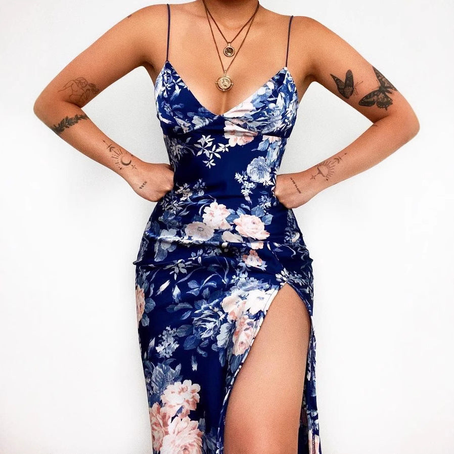 Damen Maxikleid mit tiefem V-Ausschnitt und elegantem Schlitz Drune