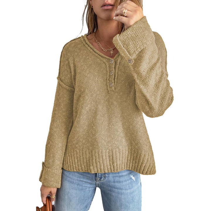 Damen Grober Strickpullover mit Knopfleiste und weitem Schnitt Drune