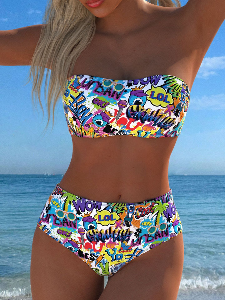 Damen Bikini-Set mit modernem Wickeldesign und lebhaftem Muster Drune