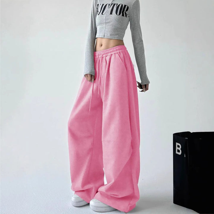 Damen nan weite taillenhohe Loungehose aus weichem Baumwollmix mit Tunnelzug und Seitentaschen Drune