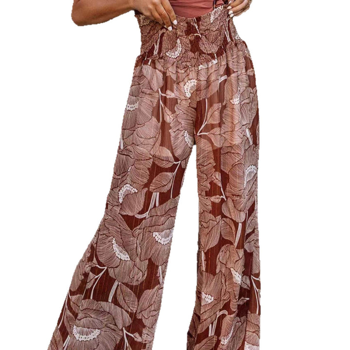 Damen weite Palazzo-Hosen mit floralen Mustern und elastischem Bund Drune