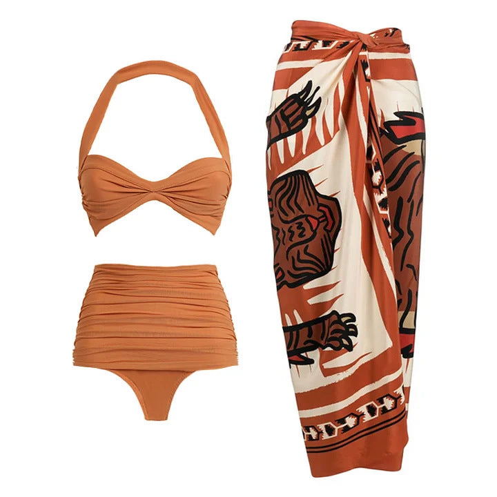 Damen modisches Zweiteiler Bikini-Set mit eleganter Wickelrock Drune