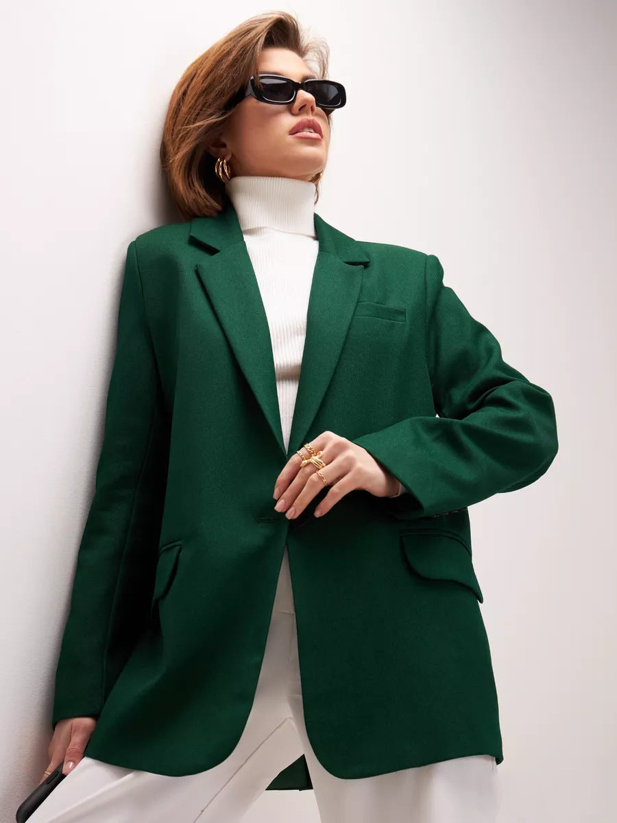 Damen eleganter Oversized Blazer mit feiner Textur und minimalistischer Knopfleiste Drune