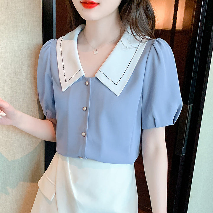 Damen elegante Bluse mit großem Kragen und Rüschendetails Drune