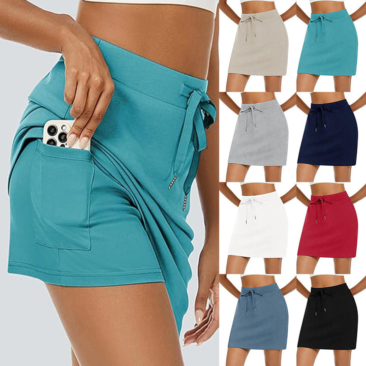 Damen sportlicher Minirock mit verstellbarem Kordelzug und seitlichen Taschen Drune