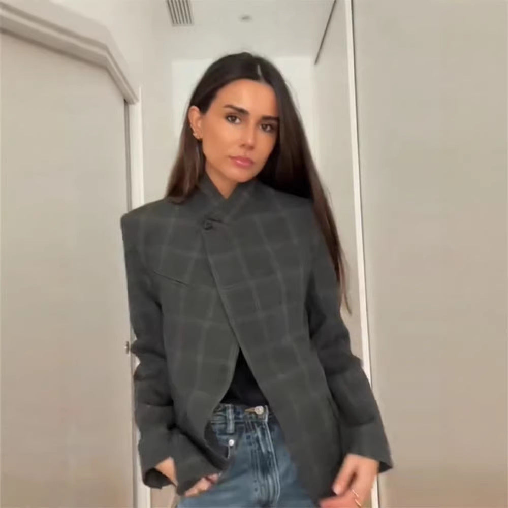 Damen Modern geschnittene Karoblazerjacke Drune