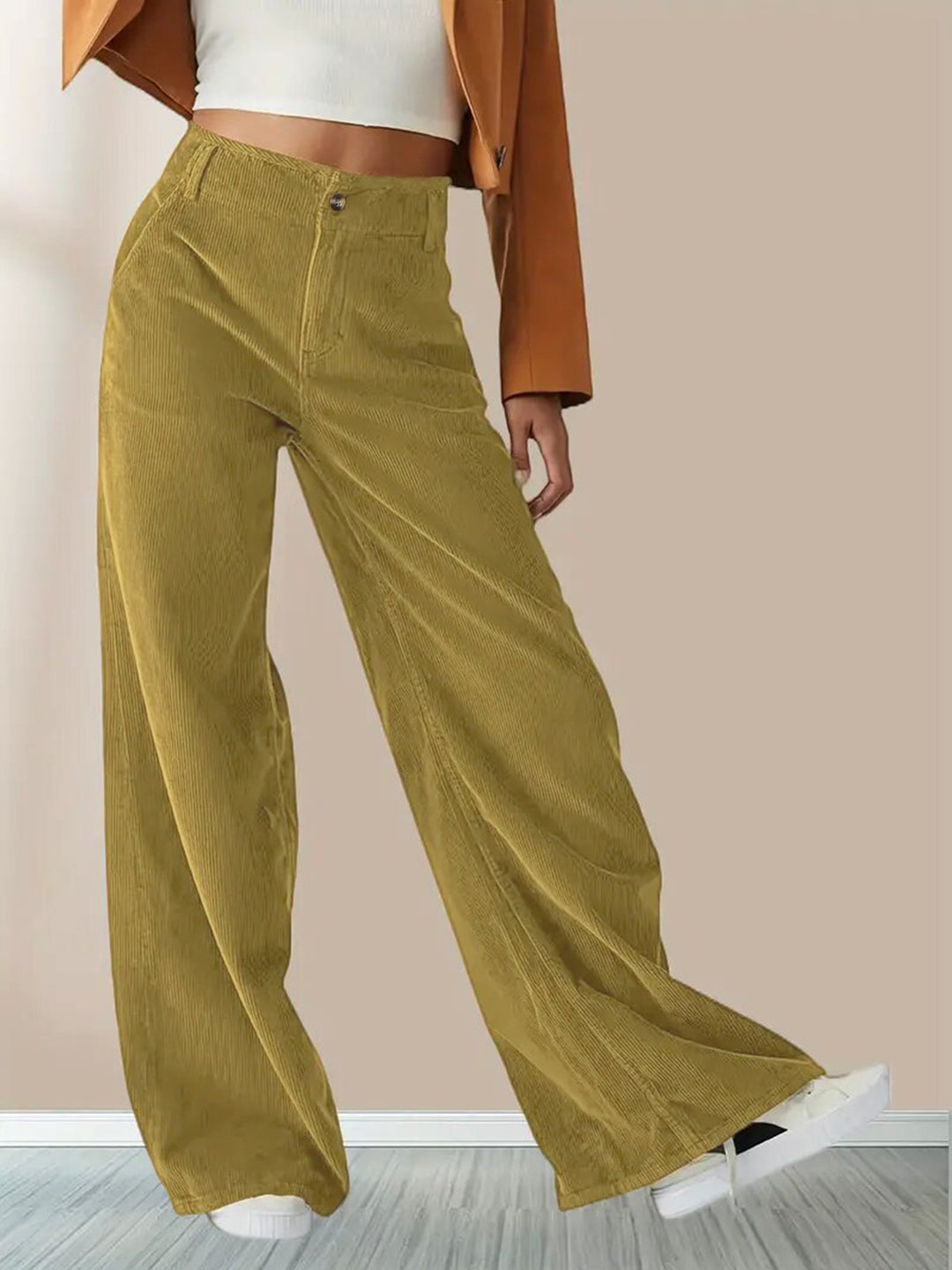 Damen Weit geschnittene Stoffhose mit hohem Bund und praktischen Taschen Drune