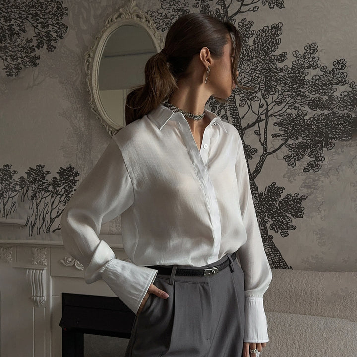 Damen elegante Bluse mit anpassbarem Manschettendesign und Knopfdetails Drune