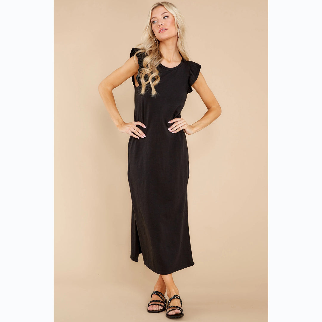 Damen Langarm Maxikleid mit verspielten Rüschendetails und lockerem Schnitt Drune