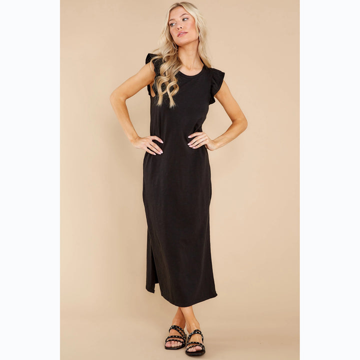 Damen Langarm Maxikleid mit verspielten Rüschendetails und lockerem Schnitt Drune