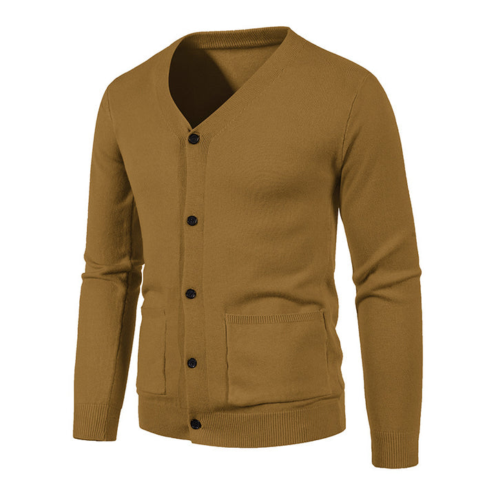 Herren nan leichte Feinstrick-Strickjacke mit V-Ausschnitt, durchgehender Knopfleiste und aufgesetzten Taschen Drune