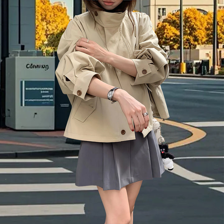 Damen modische Kurzjacke mit innovativem Kragen und dekorativen Knöpfen Drune
